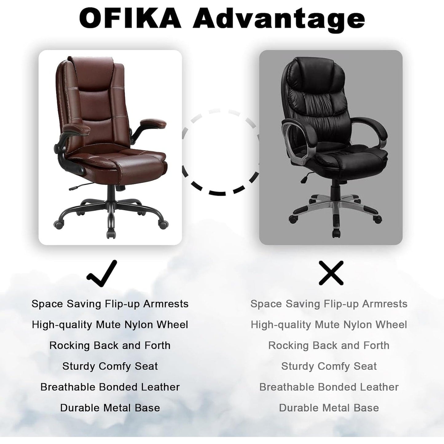 Fauteuil de bureau BOSSIN pour grandes tailles, ergonomique, à dossier haut, réglable en hauteur, en cuir, avec accoudoirs rembourrés et relevables.