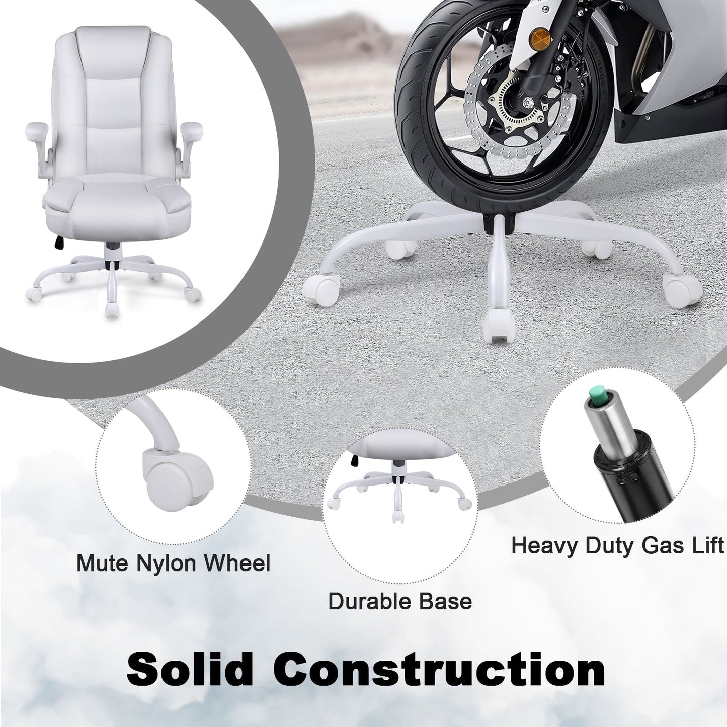 Fauteuil de bureau BOSSIN pour grandes tailles, ergonomique, à dossier haut, réglable en hauteur, en cuir, avec accoudoirs rembourrés et relevables.