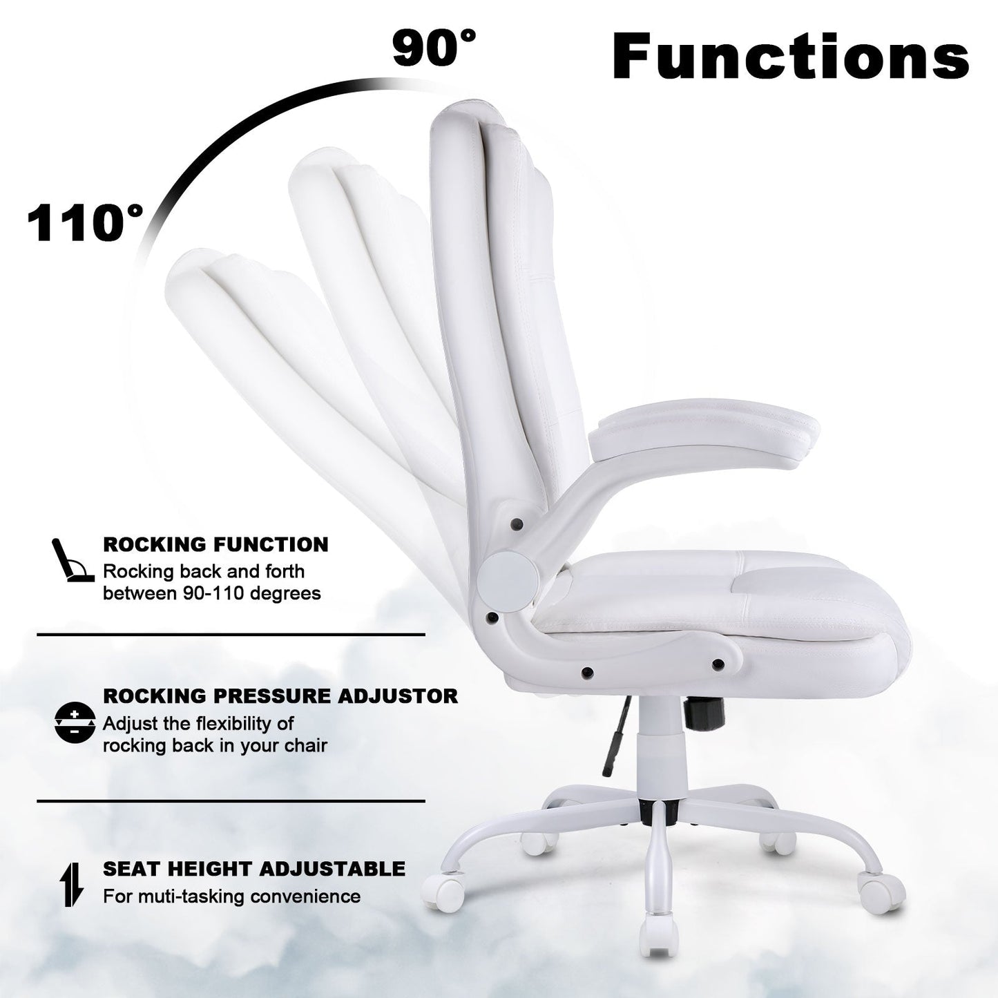 Fauteuil de bureau BOSSIN pour grandes tailles, ergonomique, à dossier haut, réglable en hauteur, en cuir, avec accoudoirs rembourrés et relevables.