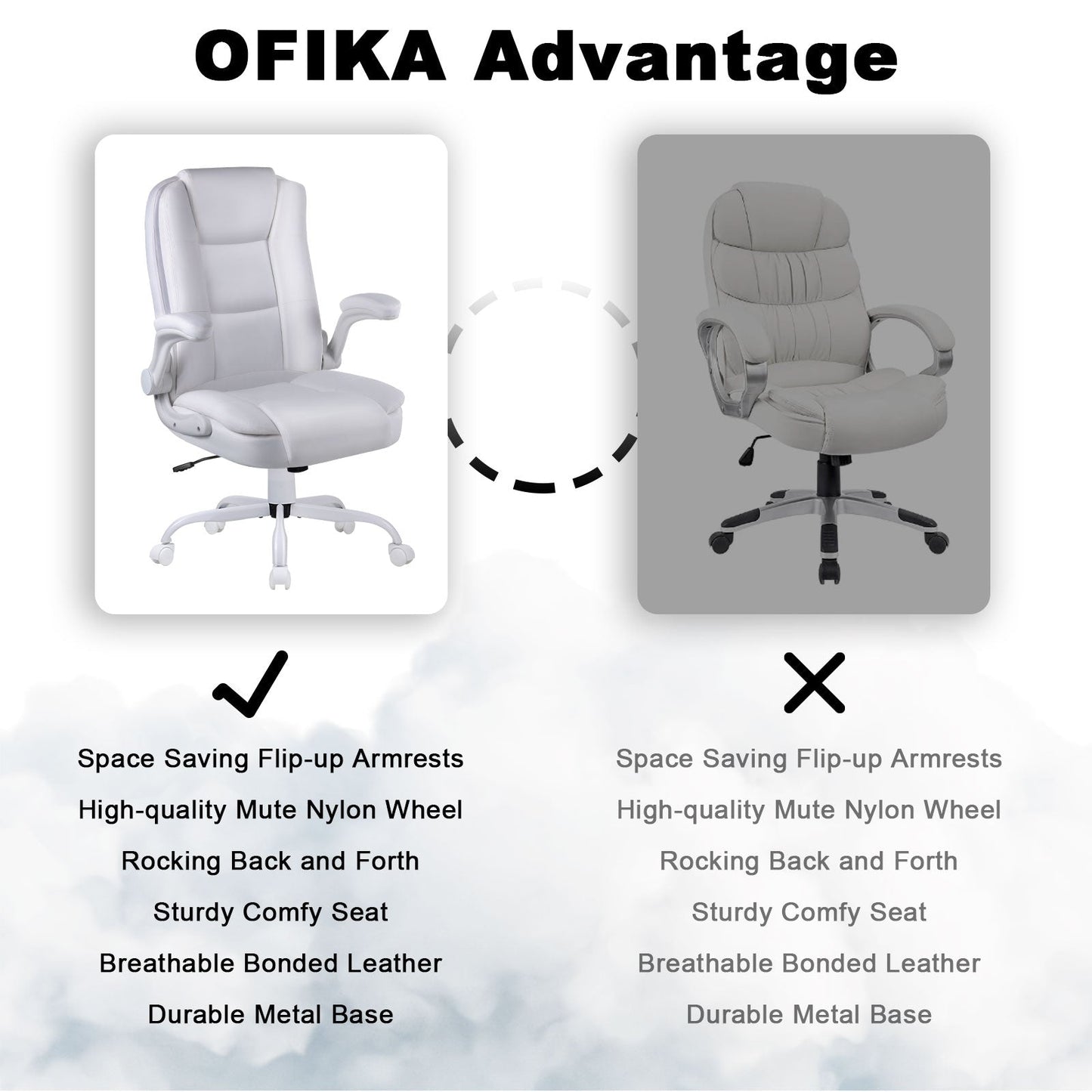 Fauteuil de bureau BOSSIN pour grandes tailles, ergonomique, à dossier haut, réglable en hauteur, en cuir, avec accoudoirs rembourrés et relevables.