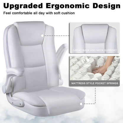 Fauteuil de bureau BOSSIN pour grandes tailles, ergonomique, à dossier haut, réglable en hauteur, en cuir, avec accoudoirs rembourrés et relevables.