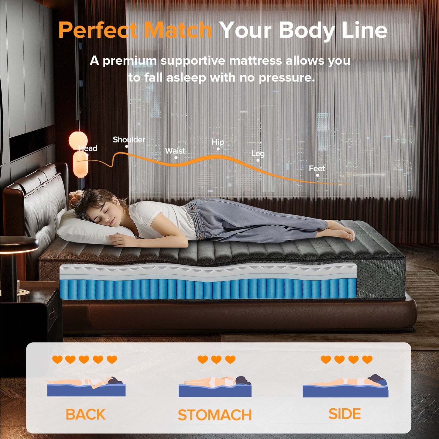 Matelas hybride SweDrea de 25 cm (10 po) en mousse à mémoire de forme mi-ferme infusée de gel, rafraîchissant et respirant, certifié CertiPUR-US, SGS et OEKO-TEX®.