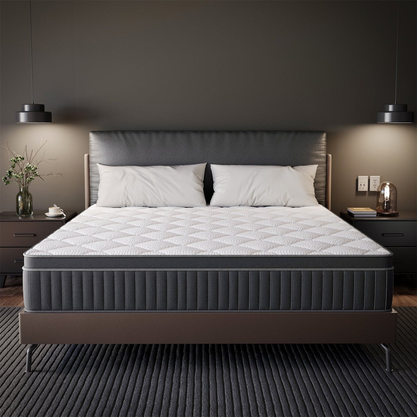 Matelas hybride à ressorts ensachés SweDrea de 30 cm (12 po) avec système de refroidissement et isolation des mouvements, certifié CertiPUR-US, SGS et OEKO-TEX.