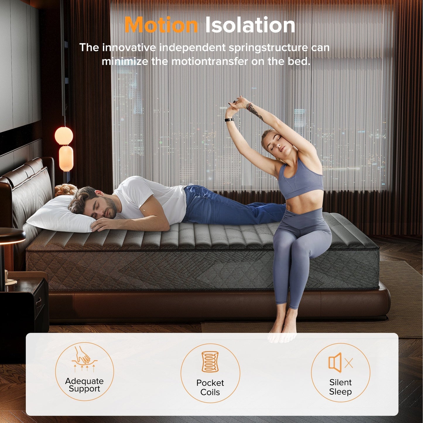 Matelas SweDrea Plush Hybrid en mousse à mémoire de forme 8/12 po. respirant et rafraîchissant, certifié CertiPUR-US, SGS et OEKO-TEX®.