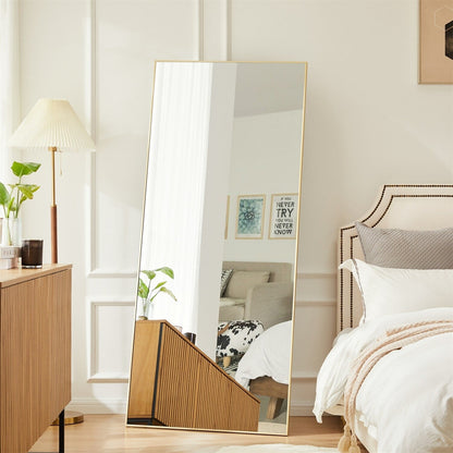 Miroir sur pied avec cadre en alliage d'aluminium, idéal pour la chambre ou le dressing.