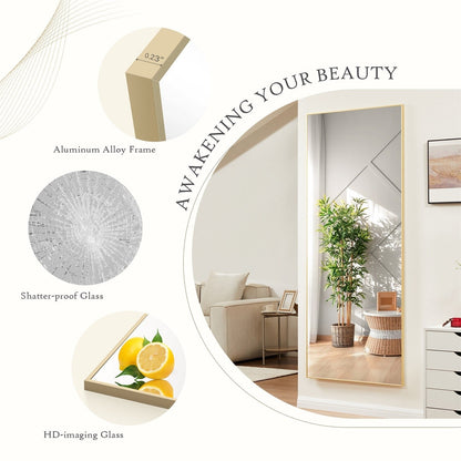 Miroir sur pied avec cadre en alliage d'aluminium, idéal pour la chambre ou le dressing.