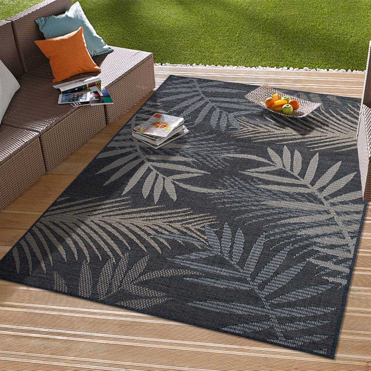 Tapis d'intérieur/extérieur à motif de feuilles de palmier des Bahamas