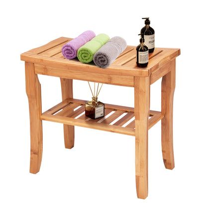 Banc de douche en bambou naturel avec étagère de rangement pour salle de bain et spa - Naturel