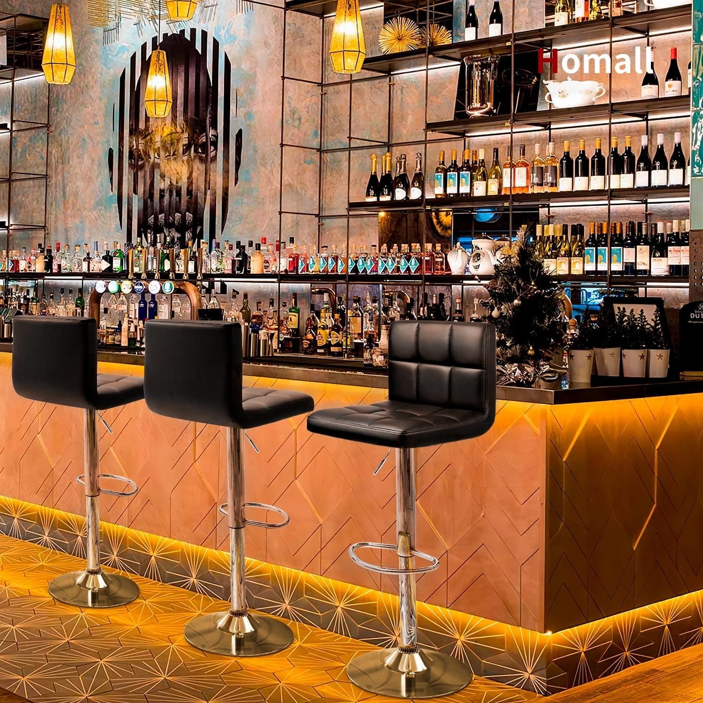 Tabourets de bar pivotants sans accoudoirs, réglables, en cuir PU, lot de 2