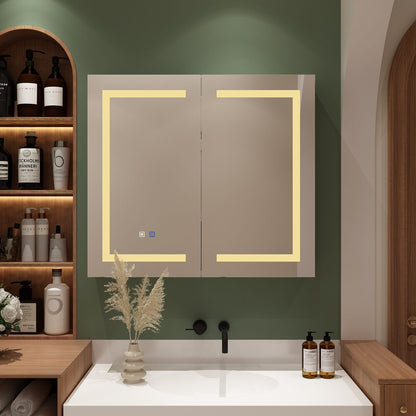 Armoire à pharmacie de salle de bain avec miroir LED antibuée 6 000 K, armoire murale blanche