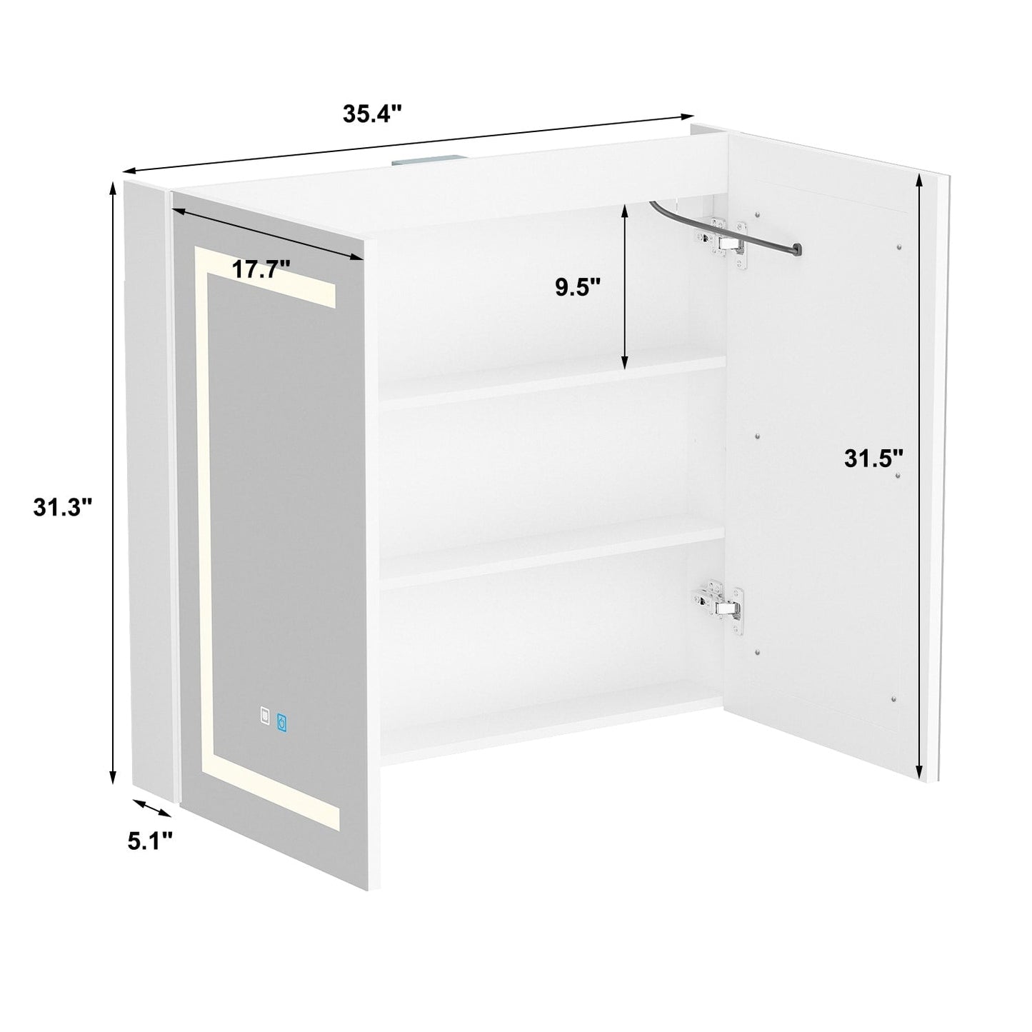 Armoire à pharmacie de salle de bain avec miroir LED antibuée 6 000 K, armoire murale blanche
