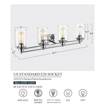 Applique murale de salle de bain avec abat-jour en verre transparent, à placer au-dessus du miroir.