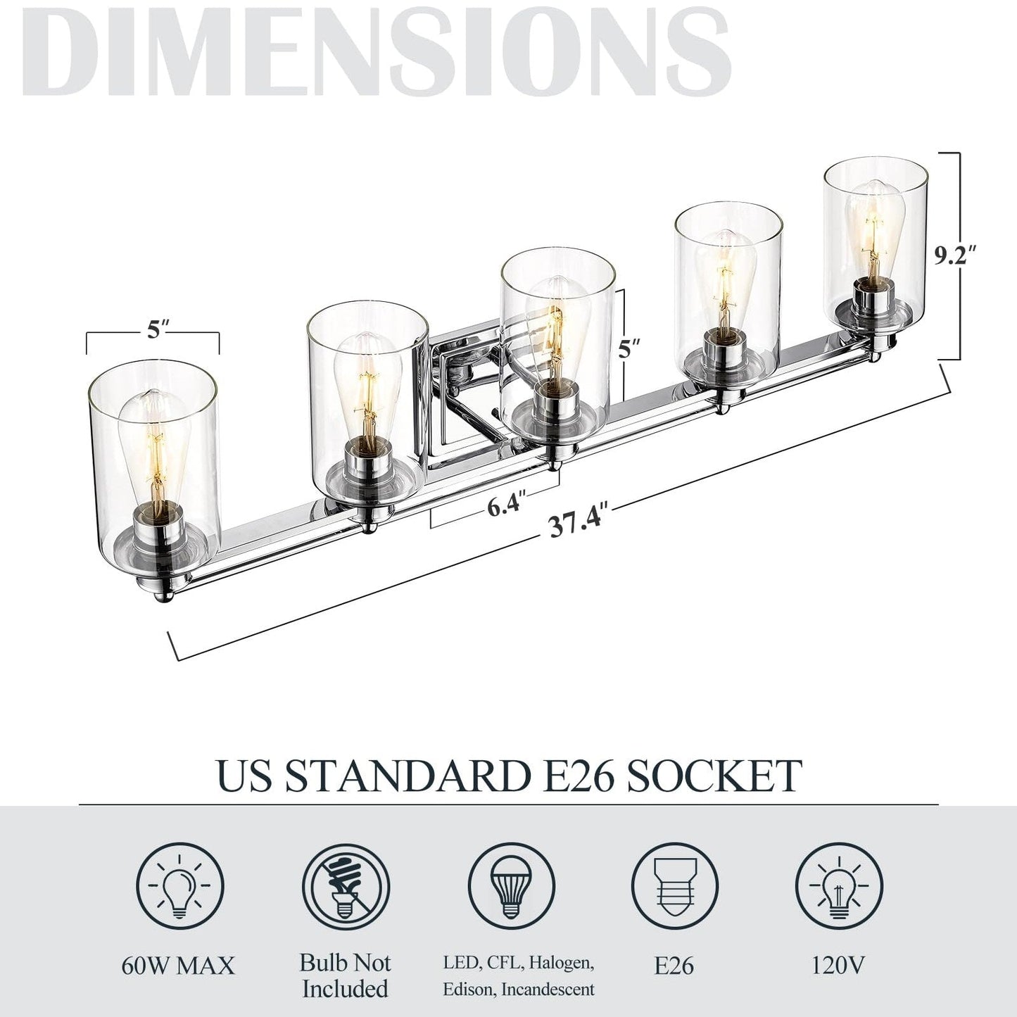 Applique murale de salle de bain avec abat-jour en verre transparent, à placer au-dessus du miroir.