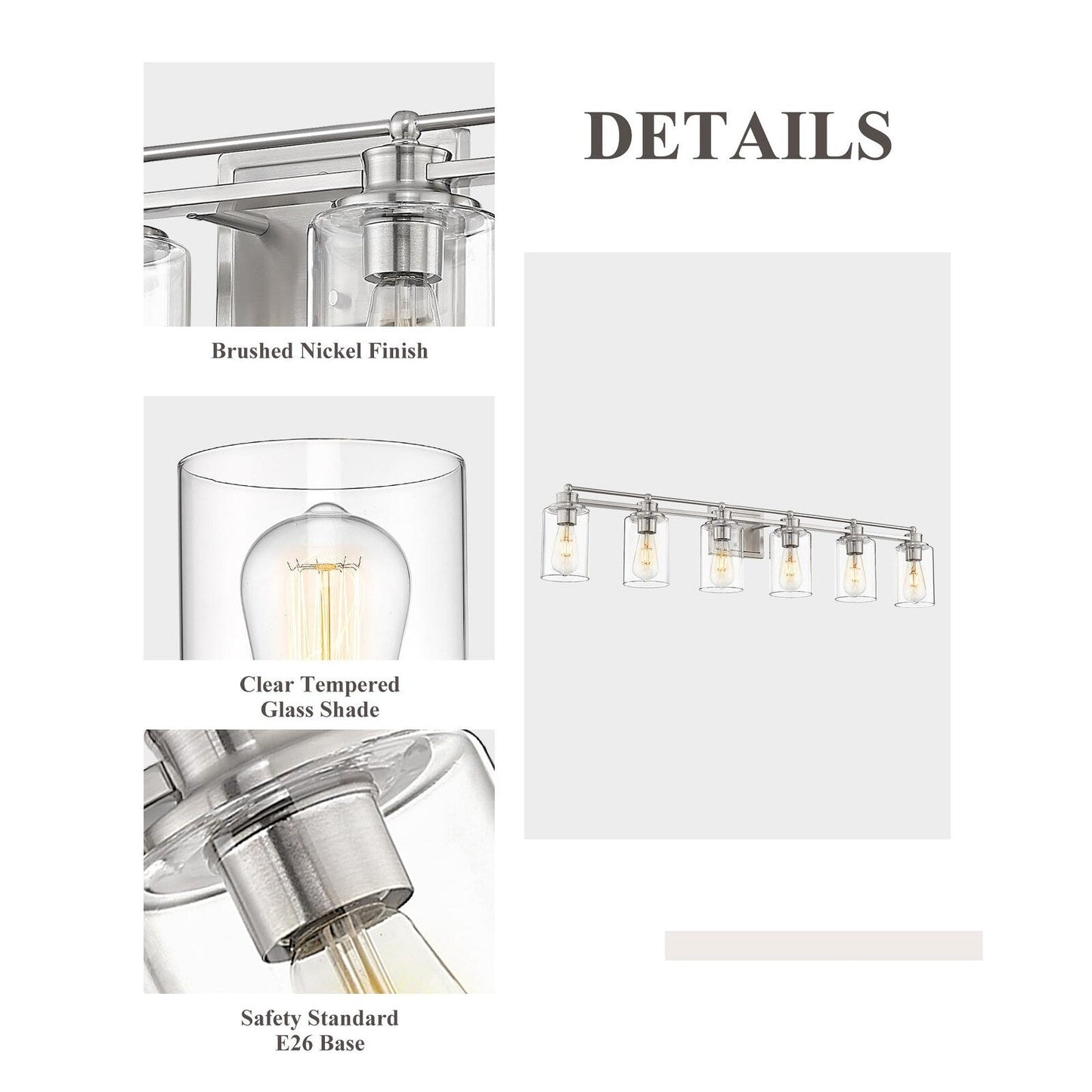 Applique murale de salle de bain avec abat-jour en verre transparent, à placer au-dessus du miroir.