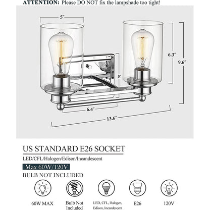 Applique murale de salle de bain avec abat-jour en verre transparent, à placer au-dessus du miroir.