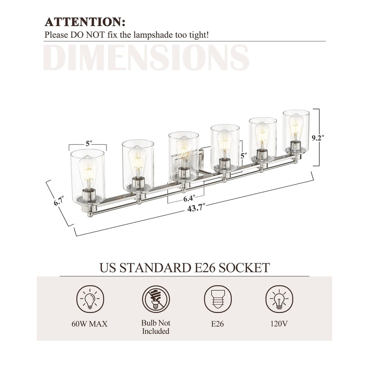 Applique murale de salle de bain avec abat-jour en verre transparent, à placer au-dessus du miroir.