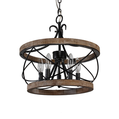 Lustre cage rustique en bois Bella Depot à 5 lumières, éclairage à intensité variable, suspension réglable de 15,7 pouces pour îlot de cuisine