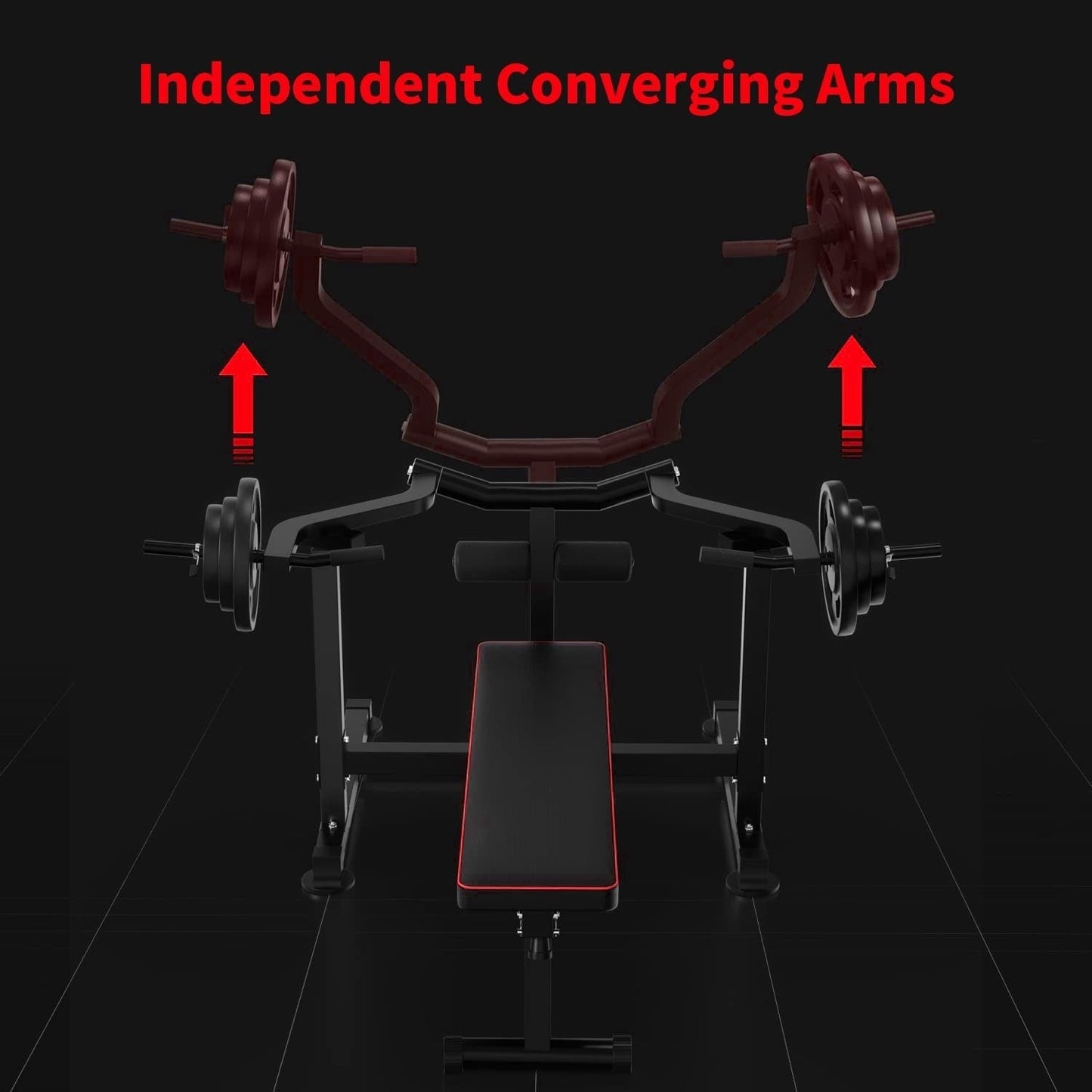 Banc de développé couché Zenova avec bras convergents indépendants et support pour haltères