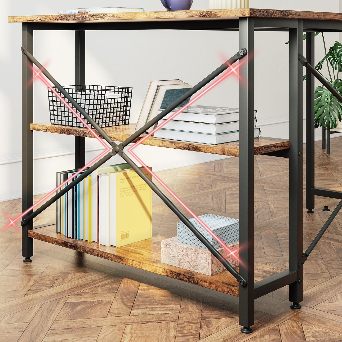 Petit bureau d'angle en forme de L avec étagères de rangement
