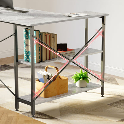 Petit bureau d'angle en forme de L avec étagères de rangement