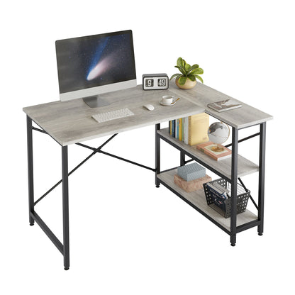 Petit bureau d'angle en forme de L avec étagères de rangement