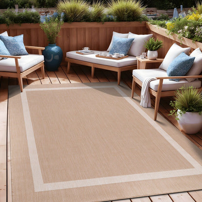 Tapis Beverly Rug moderne à bordures pour intérieur et extérieur, tapis d'extérieur pour patio, terrasse, porche