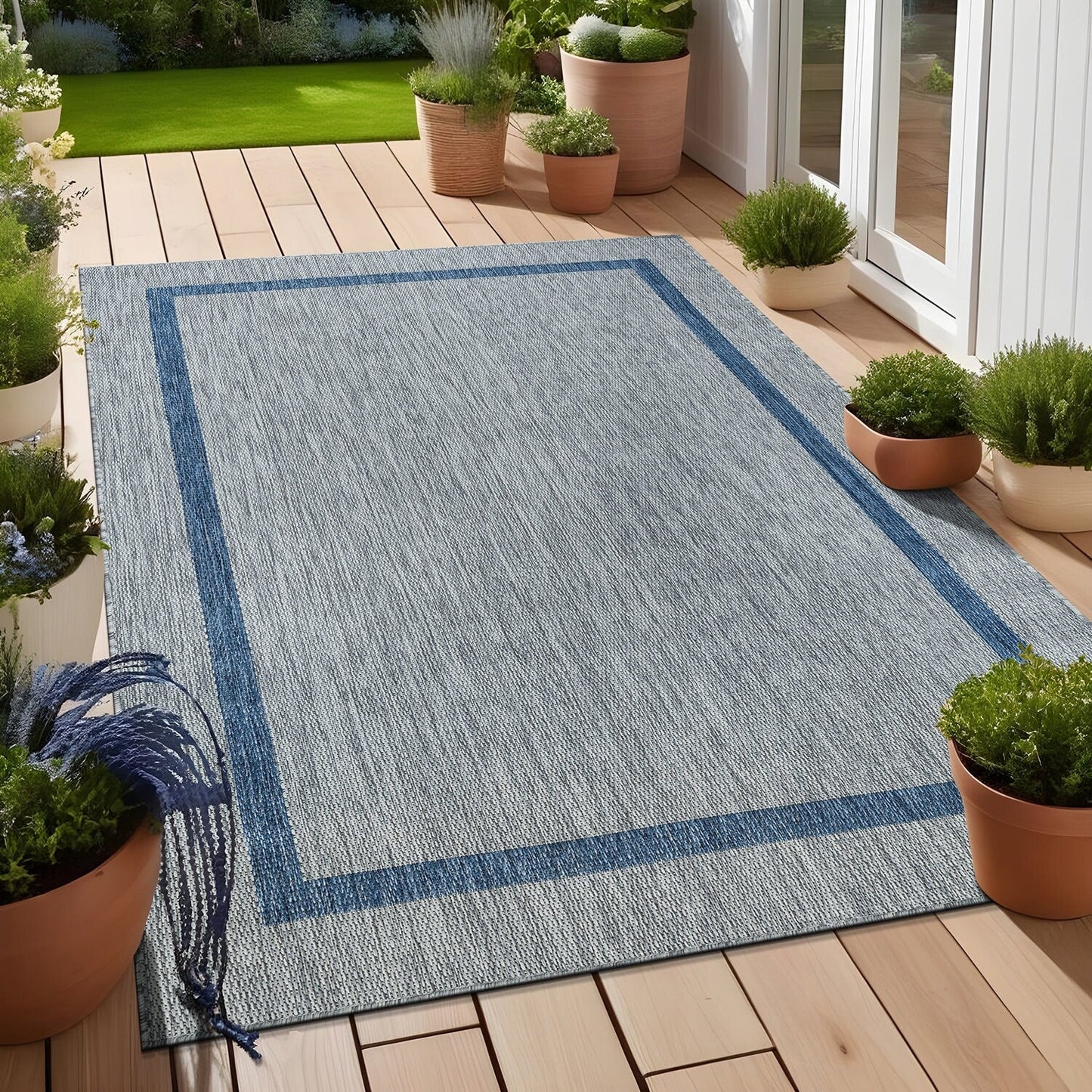 Tapis Beverly Rug moderne à bordures pour intérieur et extérieur, tapis d'extérieur pour patio, terrasse, porche