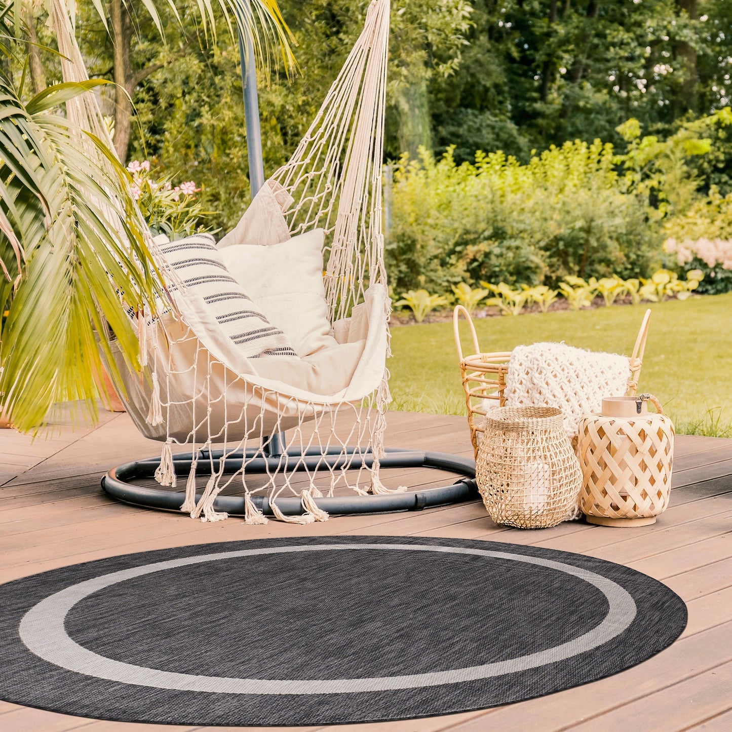 Tapis Beverly Rug moderne à bordures pour intérieur et extérieur, tapis d'extérieur pour patio, terrasse, porche