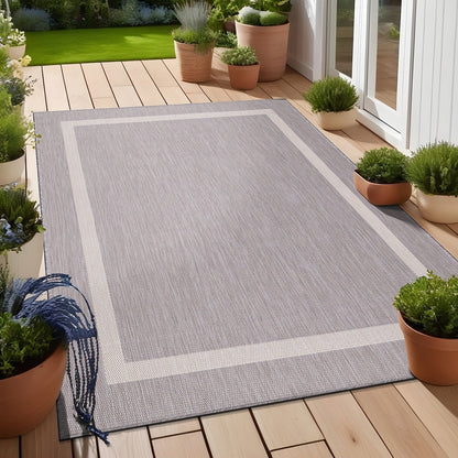 Tapis Beverly Rug moderne à bordures pour intérieur et extérieur, tapis d'extérieur pour patio, terrasse, porche