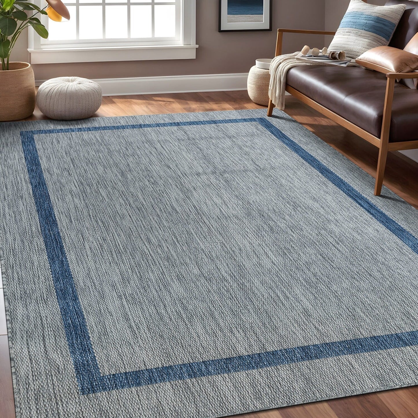 Tapis Beverly Rug moderne à bordures pour intérieur et extérieur, tapis d'extérieur pour patio, terrasse, porche