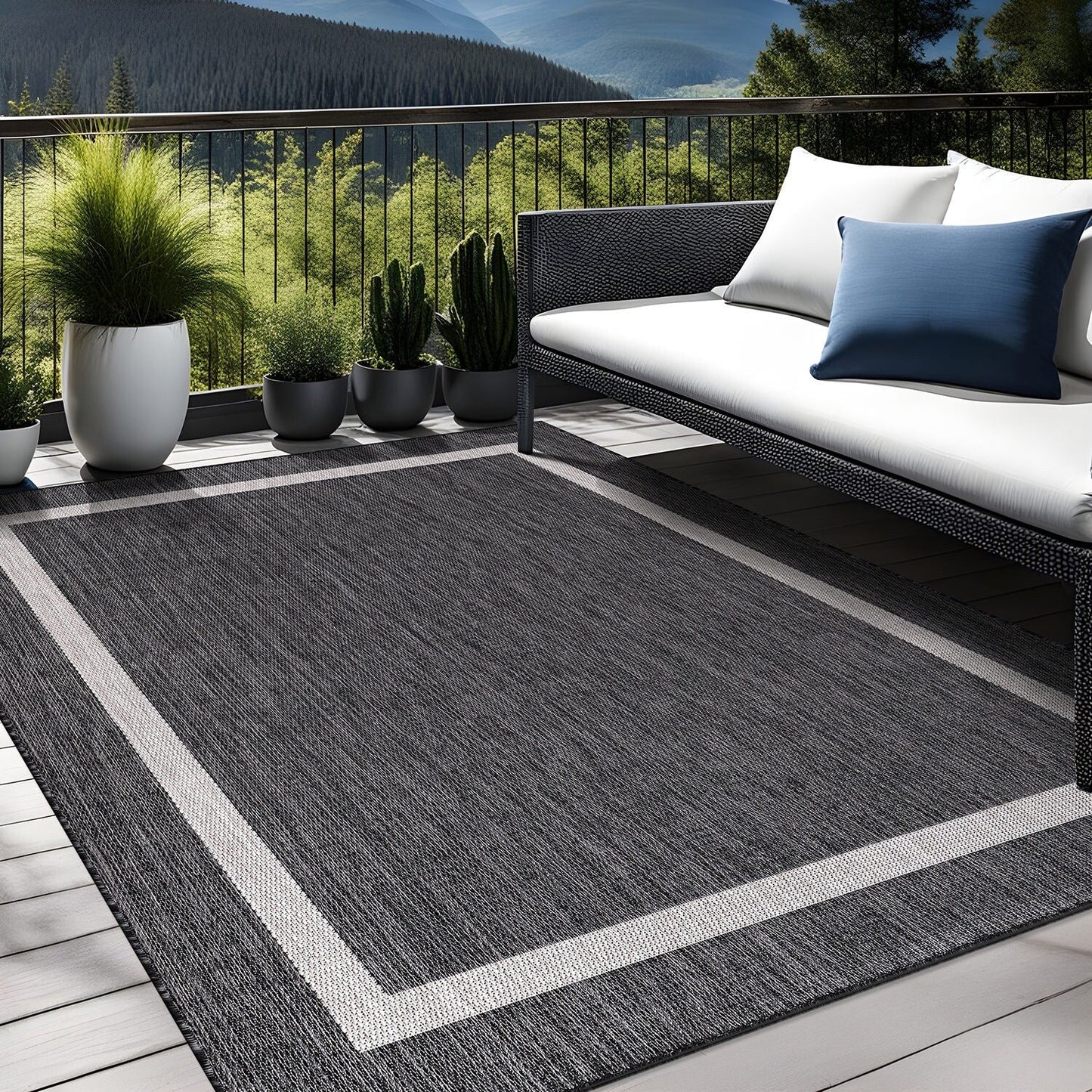 Tapis Beverly Rug moderne à bordures pour intérieur et extérieur, tapis d'extérieur pour patio, terrasse, porche