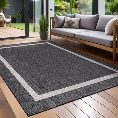 Tapis Beverly Rug moderne à bordures pour intérieur et extérieur, tapis d'extérieur pour patio, terrasse, porche
