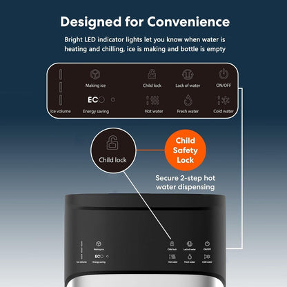 Distributeurs d'eau chaude et froide 3 en 1 noirs avec machine à glaçons