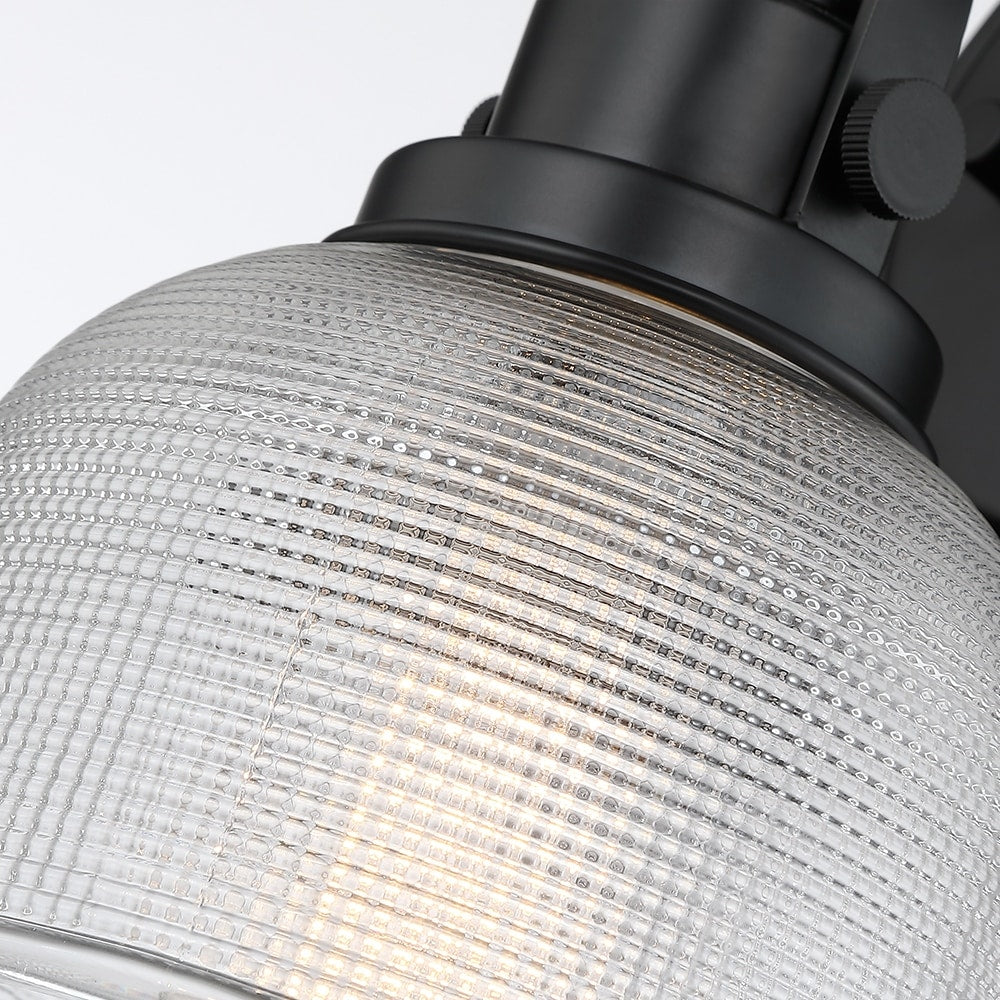 Applique murale noire pour salle de bain avec abat-jour en verre prismatique transparent