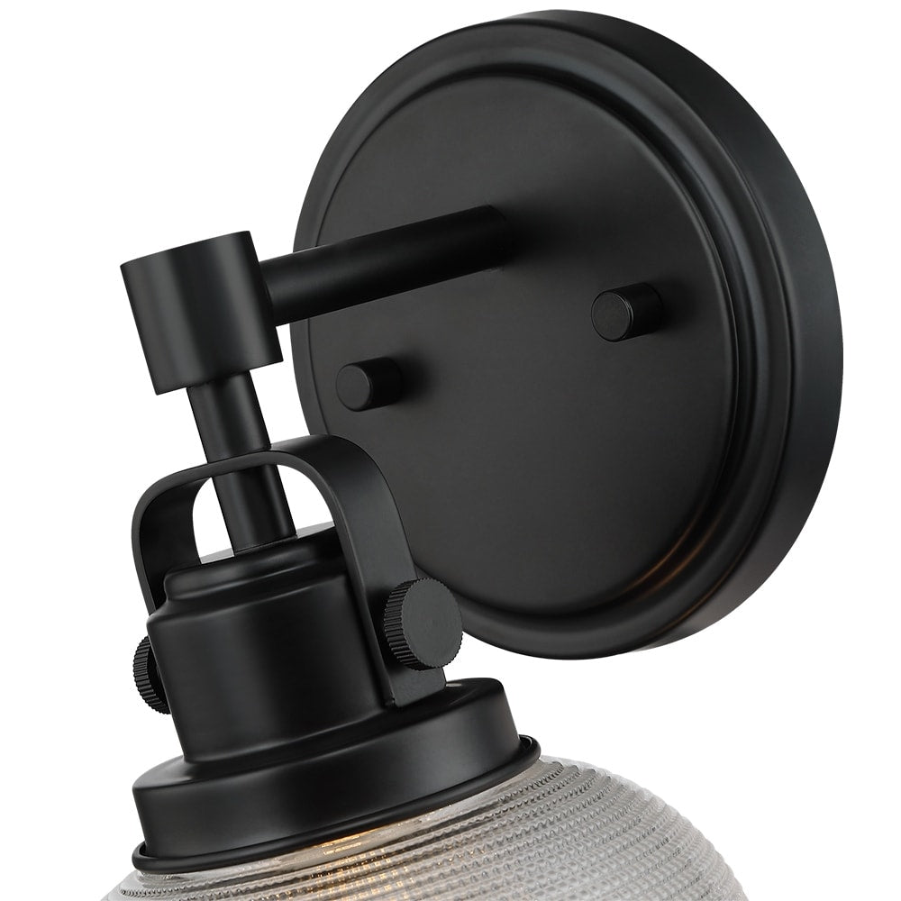 Applique murale noire pour salle de bain avec abat-jour en verre prismatique transparent