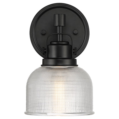 Applique murale noire pour salle de bain avec abat-jour en verre prismatique transparent