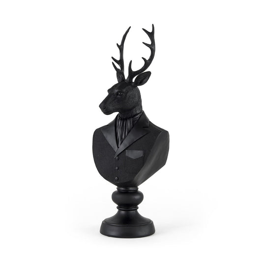 Sculpture de buste de cerf en résine noire - 6 L x 8 P x 23 H