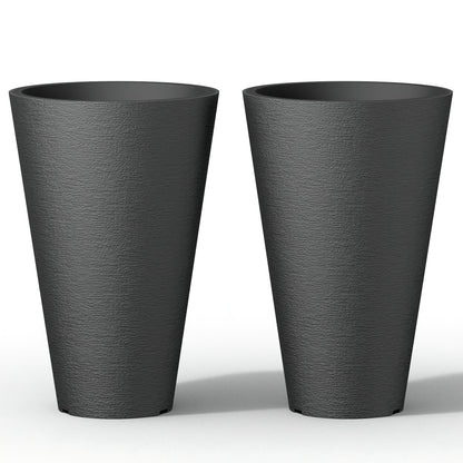 Ensemble de 2 grands pots ronds en plastique noir pour fleurs d'intérieur et d'extérieur