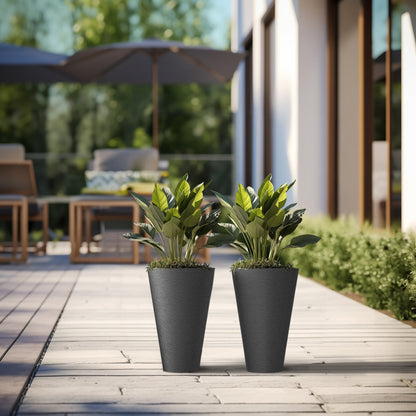 Ensemble de 2 grands pots ronds en plastique noir pour fleurs d'intérieur et d'extérieur