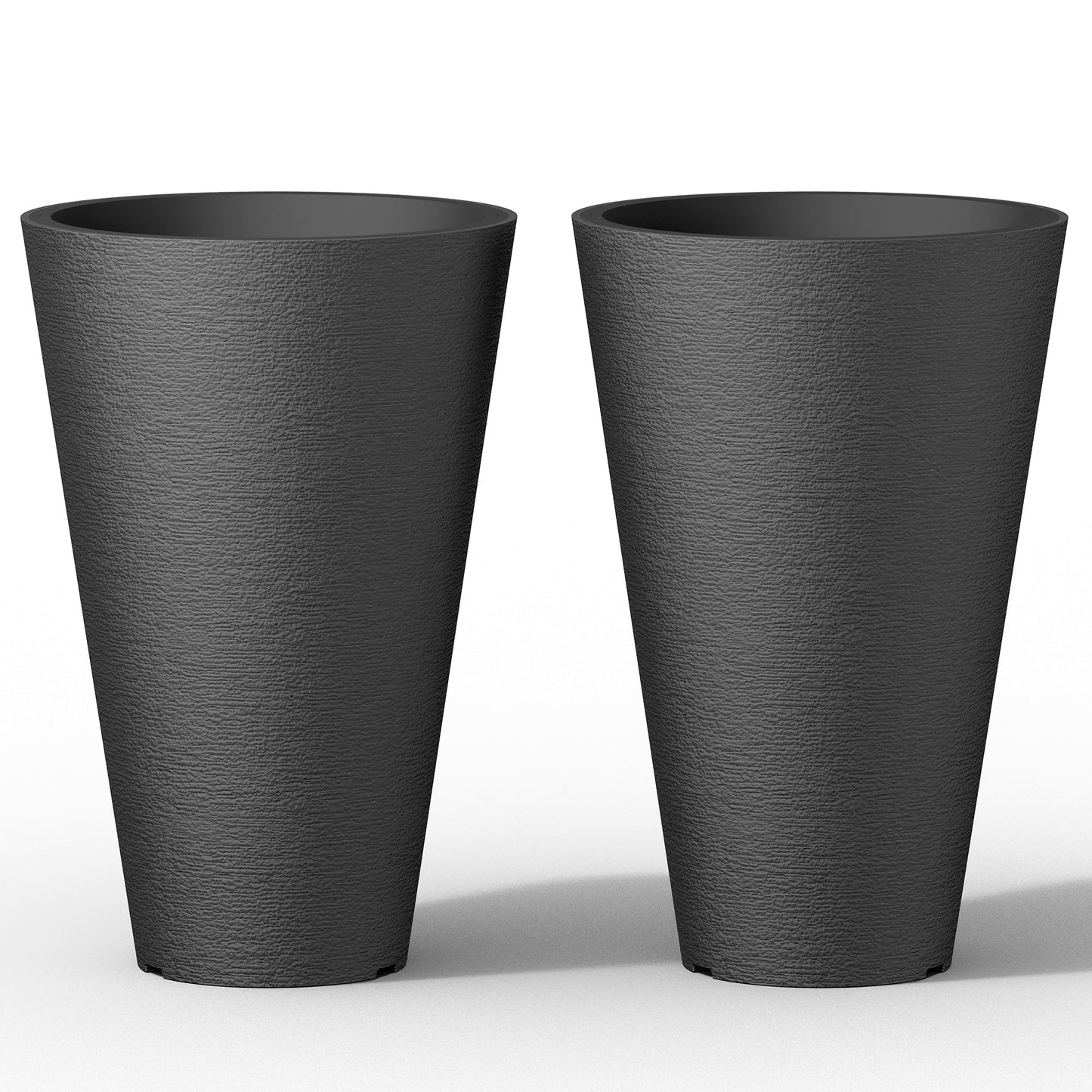 Ensemble de 2 grands pots ronds en plastique noir pour fleurs d'intérieur et d'extérieur