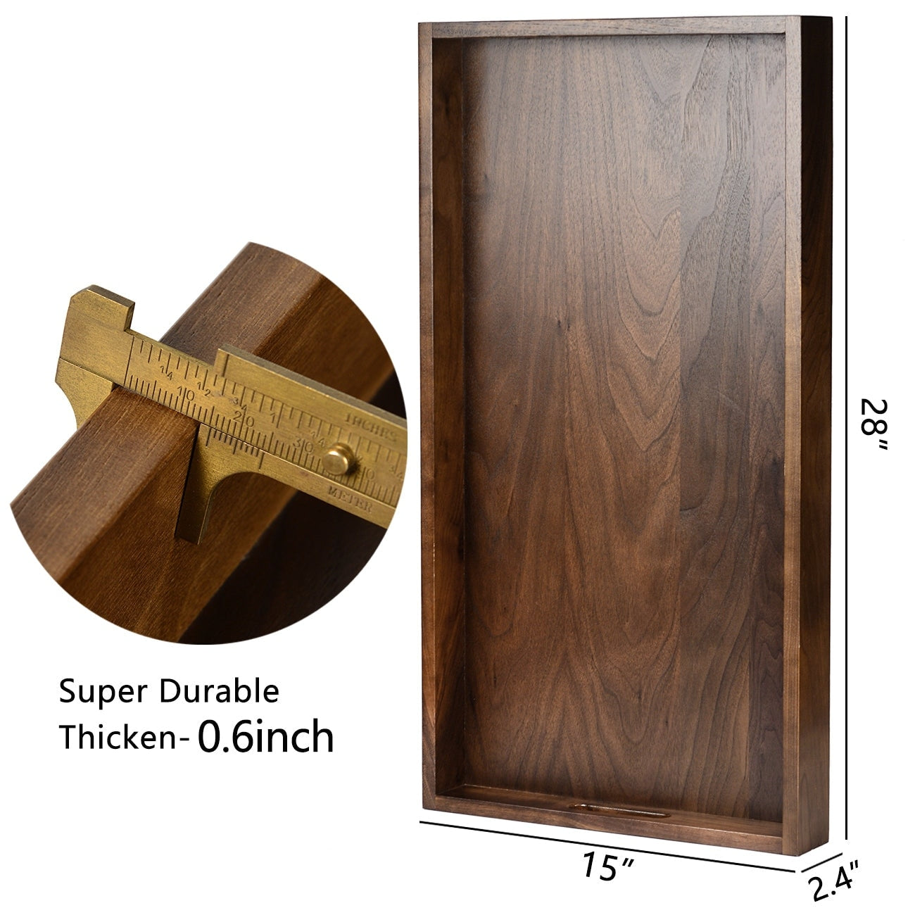 Plateau de service rectangulaire KINWELL en bois de noyer noir, style ottoman