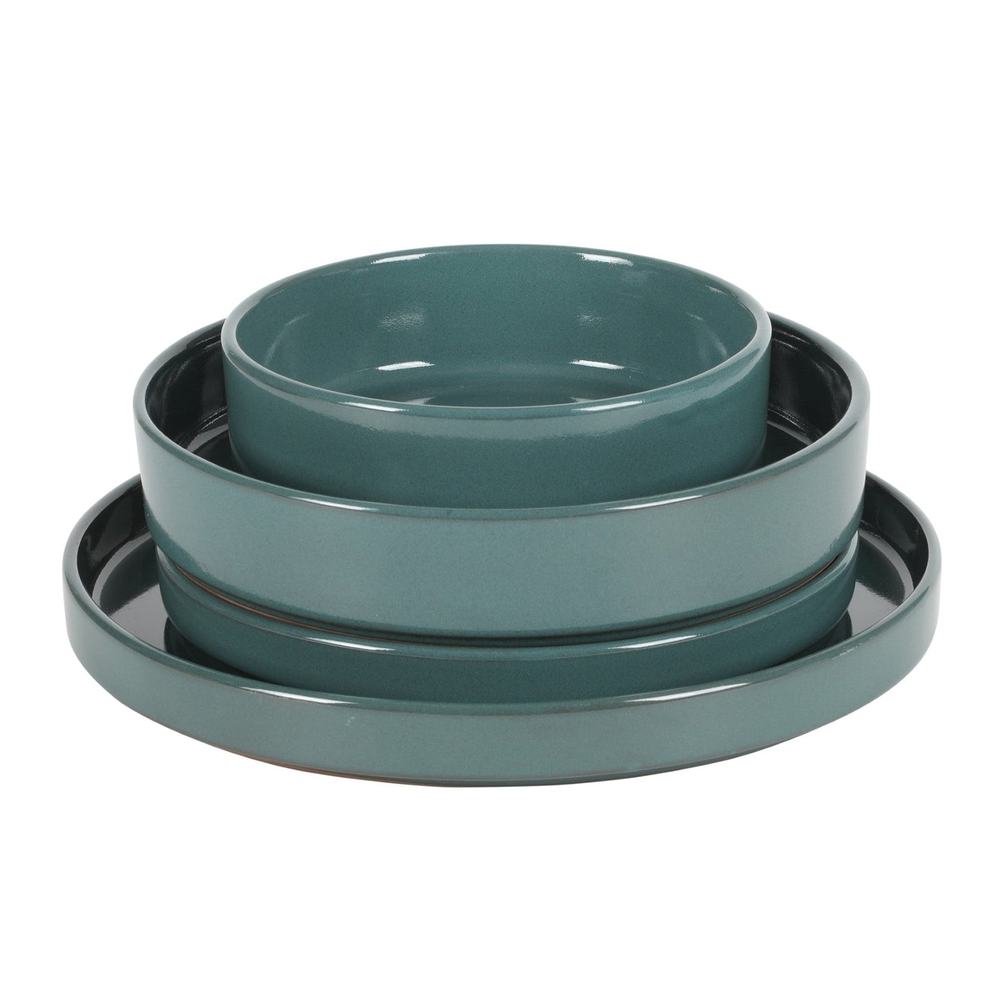 Service de table Bloomhouse Santorini Mist 16 pièces, assiettes et bols à double bol en terre cuite émaillée réactive