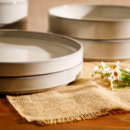 Service de table Bloomhouse Santorini Mist 16 pièces, assiettes et bols à double bol en terre cuite émaillée réactive