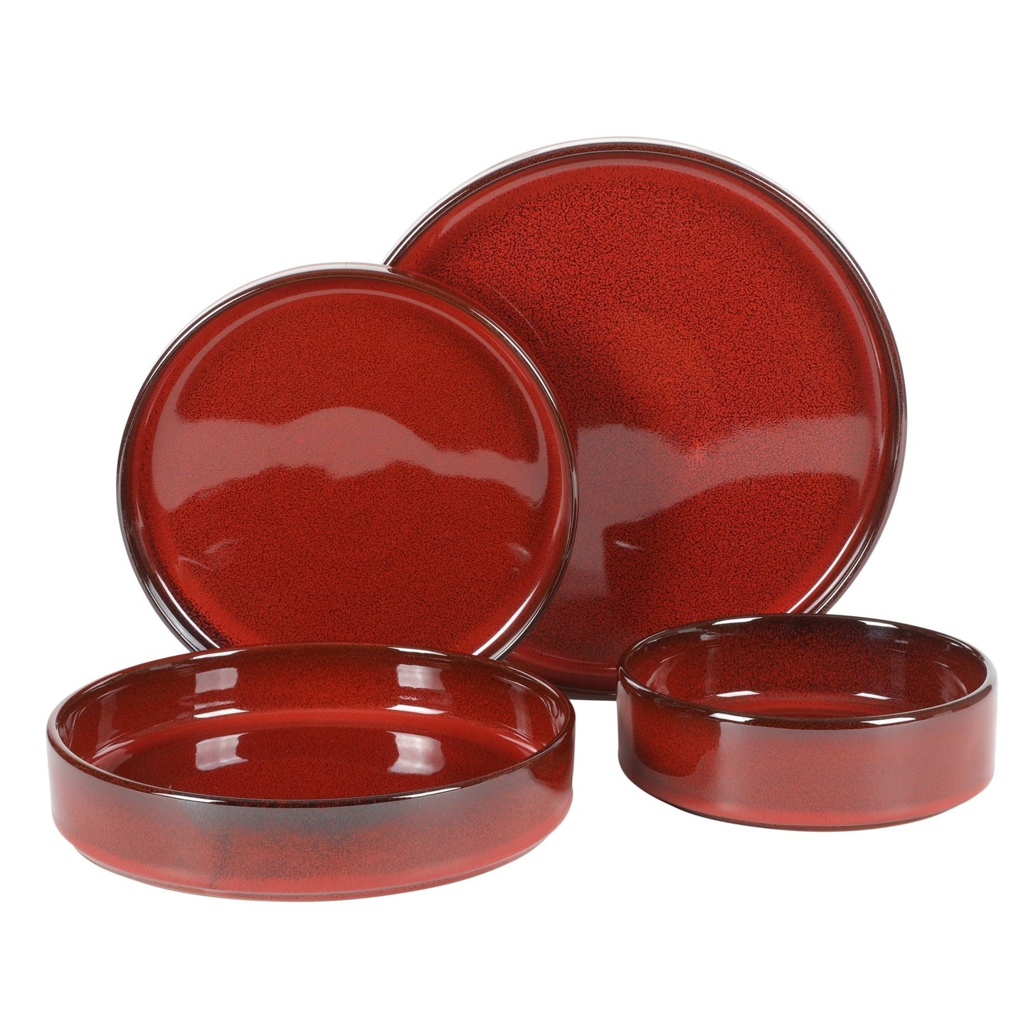 Service de table Bloomhouse Santorini Mist 16 pièces, assiettes et bols à double bol en terre cuite émaillée réactive