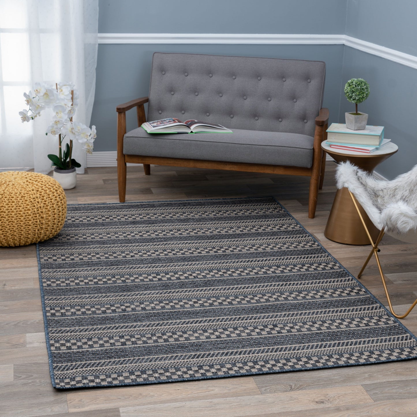 Tapis d'intérieur/extérieur bohème à rayures géométriques World Rug Gallery