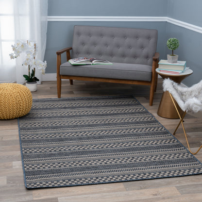 Tapis d'intérieur/extérieur bohème à rayures géométriques World Rug Gallery