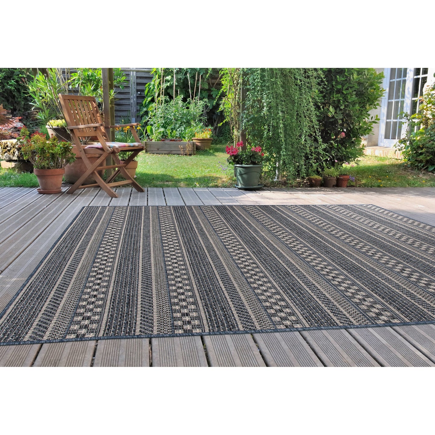 Tapis d'intérieur/extérieur bohème à rayures géométriques World Rug Gallery