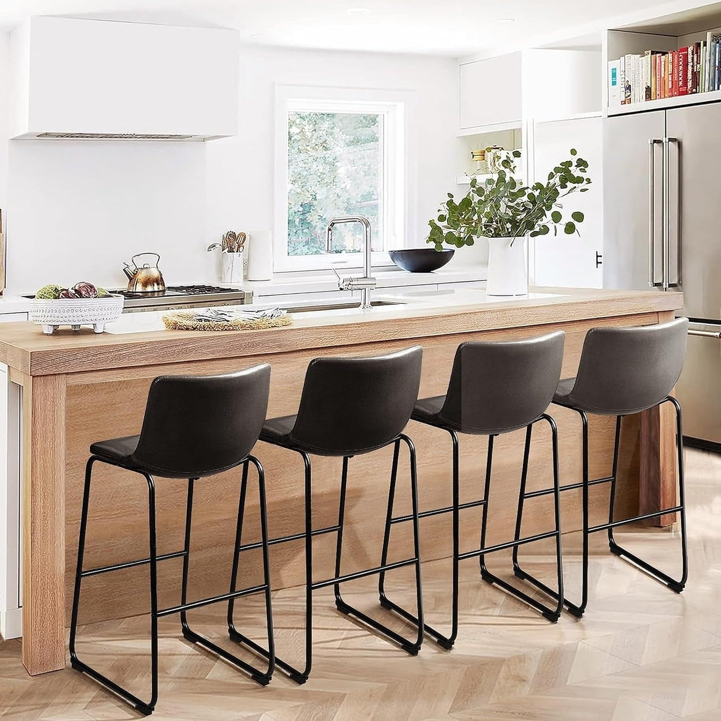 Tabourets de bar Bossin 18/26/30 pouces, tabourets de bar hauteur comptoir avec dossier, tabourets modernes en cuir PU, chaise de salle à manger avec repose-pieds