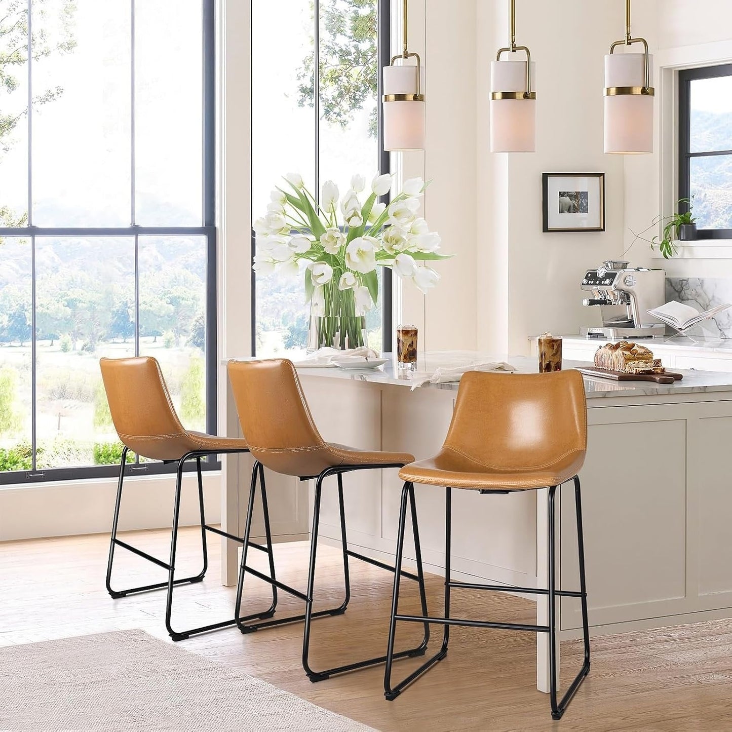 Tabourets de bar Bossin 18/26/30 pouces, tabourets de bar hauteur comptoir avec dossier, tabourets modernes en cuir PU, chaise de salle à manger avec repose-pieds