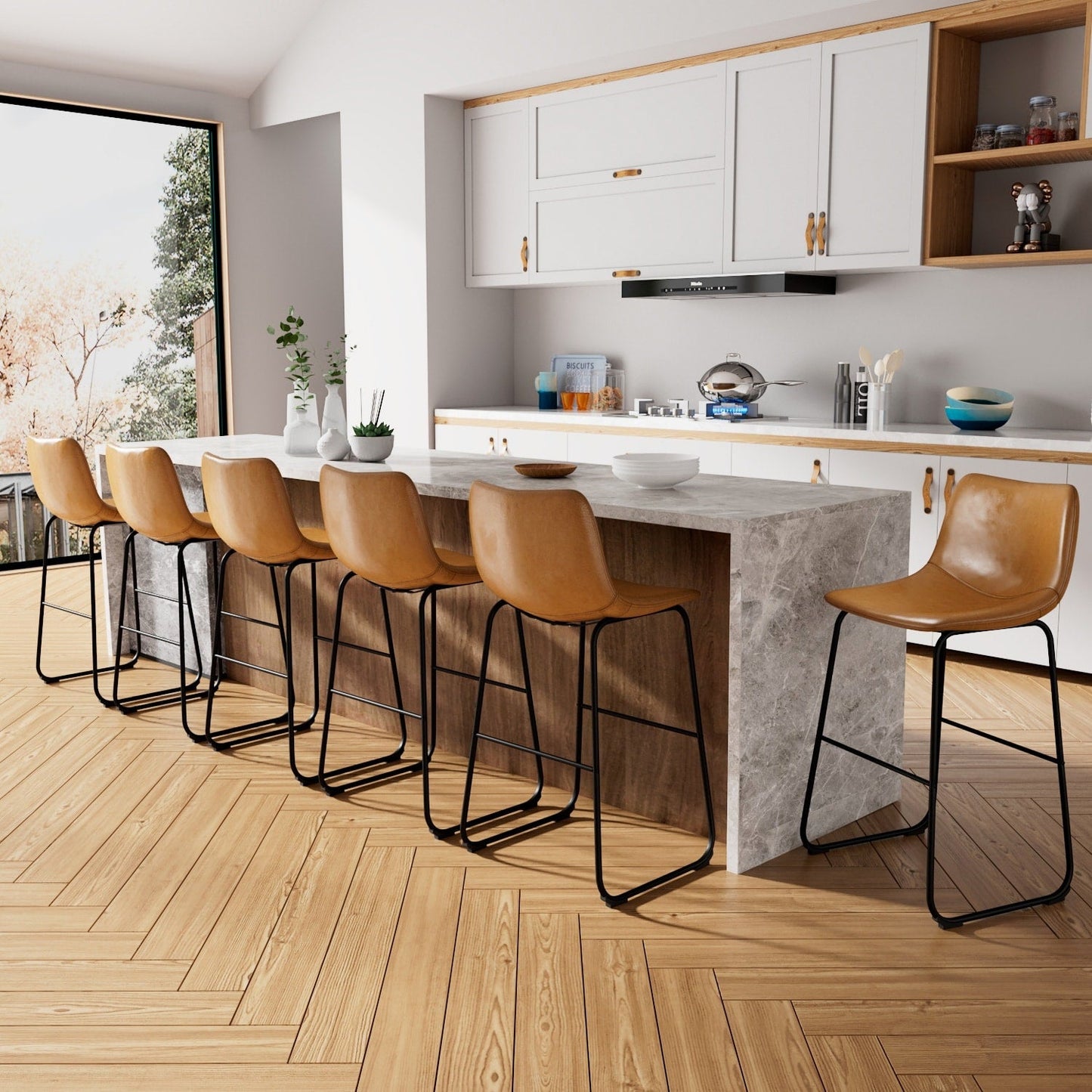 Tabourets de bar Bossin 18/26/30 pouces, tabourets de bar hauteur comptoir avec dossier, tabourets modernes en cuir PU, chaise de salle à manger avec repose-pieds